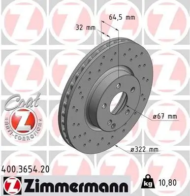 Bremsscheibe Vorderachse ZIMMERMANN 400.3654.20 Bild Bremsscheibe Vorderachse ZIMMERMANN 400.3654.20