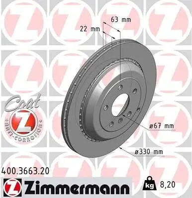 Bremsscheibe Hinterachse ZIMMERMANN 400.3663.20