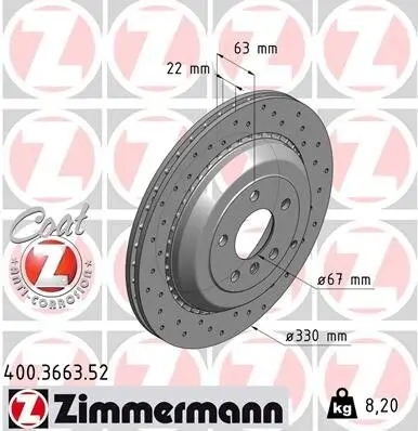 Bremsscheibe Hinterachse ZIMMERMANN 400.3663.52 Bild Bremsscheibe Hinterachse ZIMMERMANN 400.3663.52