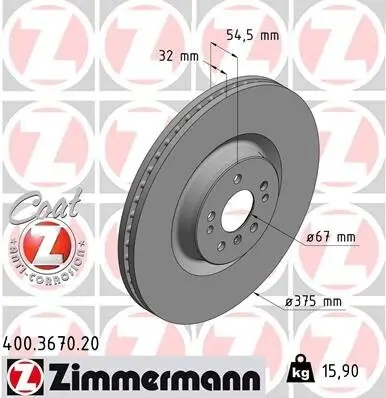 Bremsscheibe Vorderachse ZIMMERMANN 400.3670.20 Bild Bremsscheibe Vorderachse ZIMMERMANN 400.3670.20