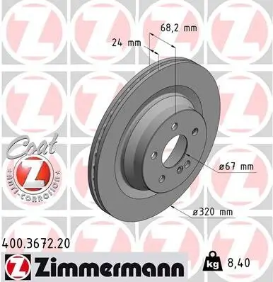 Bremsscheibe Hinterachse ZIMMERMANN 400.3672.20 Bild Bremsscheibe Hinterachse ZIMMERMANN 400.3672.20