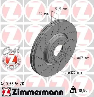 Bremsscheibe Vorderachse ZIMMERMANN 400.3676.20 Bild Bremsscheibe Vorderachse ZIMMERMANN 400.3676.20