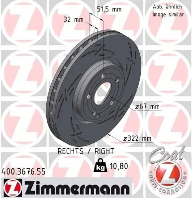 Bremsscheibe Vorderachse rechts ZIMMERMANN 400.3676.55 Bild Bremsscheibe Vorderachse rechts ZIMMERMANN 400.3676.55