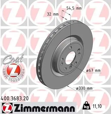 Bremsscheibe Vorderachse ZIMMERMANN 400.3683.20 Bild Bremsscheibe Vorderachse ZIMMERMANN 400.3683.20