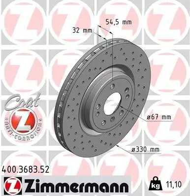 Bremsscheibe Vorderachse ZIMMERMANN 400.3683.52 Bild Bremsscheibe Vorderachse ZIMMERMANN 400.3683.52