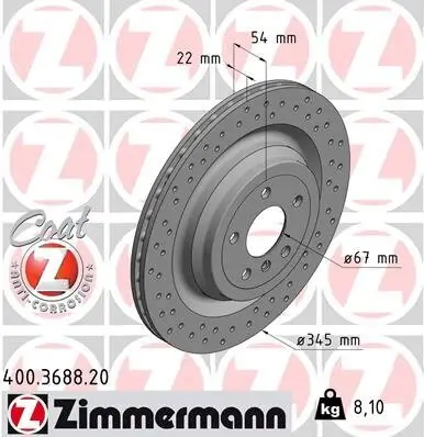 Bremsscheibe Hinterachse ZIMMERMANN 400.3688.20 Bild Bremsscheibe Hinterachse ZIMMERMANN 400.3688.20