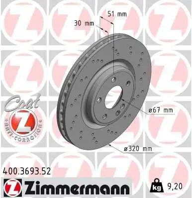 Bremsscheibe Vorderachse ZIMMERMANN 400.3693.52 Bild Bremsscheibe Vorderachse ZIMMERMANN 400.3693.52