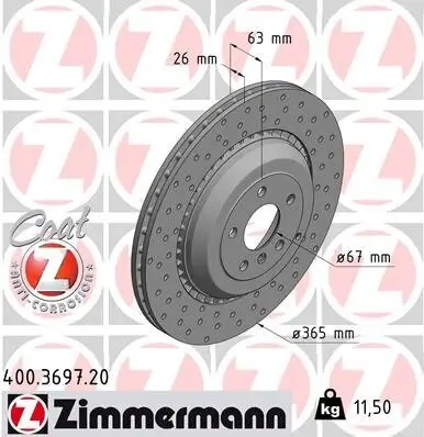 Bremsscheibe Hinterachse ZIMMERMANN 400.3697.20 Bild Bremsscheibe Hinterachse ZIMMERMANN 400.3697.20
