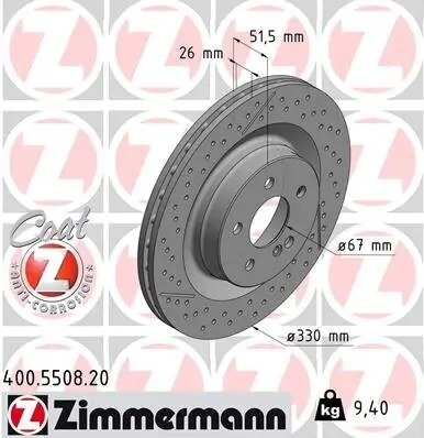 Bremsscheibe Hinterachse ZIMMERMANN 400.5508.20 Bild Bremsscheibe Hinterachse ZIMMERMANN 400.5508.20