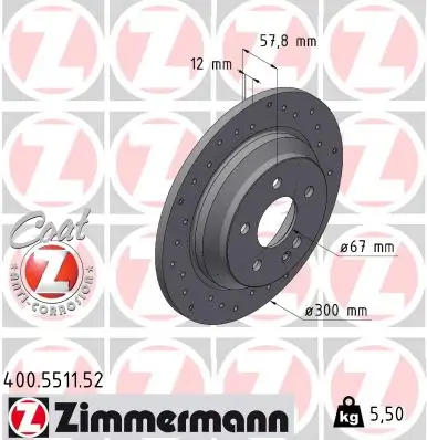 Bremsscheibe Hinterachse ZIMMERMANN 400.5511.52 Bild Bremsscheibe Hinterachse ZIMMERMANN 400.5511.52