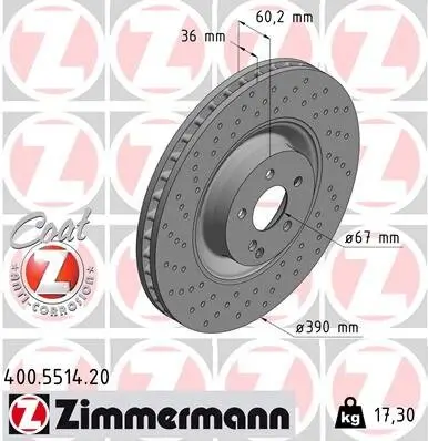 Bremsscheibe Vorderachse ZIMMERMANN 400.5514.20 Bild Bremsscheibe Vorderachse ZIMMERMANN 400.5514.20