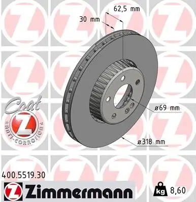 Bremsscheibe Vorderachse ZIMMERMANN 400.5519.30 Bild Bremsscheibe Vorderachse ZIMMERMANN 400.5519.30
