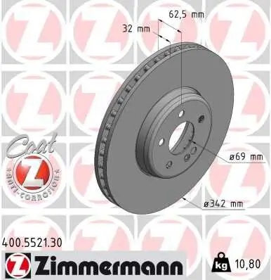 Bremsscheibe Vorderachse ZIMMERMANN 400.5521.30 Bild Bremsscheibe Vorderachse ZIMMERMANN 400.5521.30