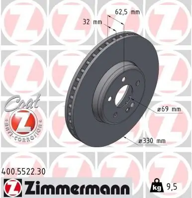 Bremsscheibe Vorderachse ZIMMERMANN 400.5522.30 Bild Bremsscheibe Vorderachse ZIMMERMANN 400.5522.30