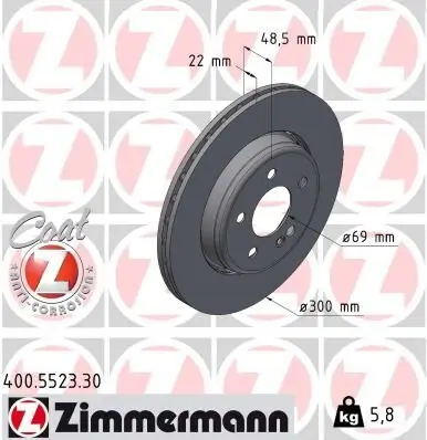 Bremsscheibe Hinterachse ZIMMERMANN 400.5523.30 Bild Bremsscheibe Hinterachse ZIMMERMANN 400.5523.30