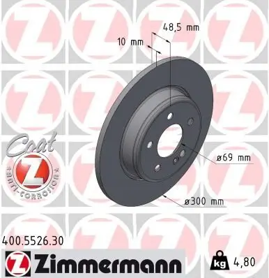 Bremsscheibe Hinterachse ZIMMERMANN 400.5526.30 Bild Bremsscheibe Hinterachse ZIMMERMANN 400.5526.30