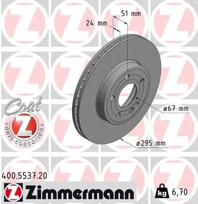 Bremsscheibe Vorderachse ZIMMERMANN 400.5537.20 Bild Bremsscheibe Vorderachse ZIMMERMANN 400.5537.20