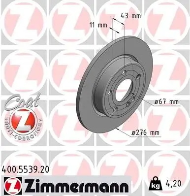 Bremsscheibe Hinterachse ZIMMERMANN 400.5539.20 Bild Bremsscheibe Hinterachse ZIMMERMANN 400.5539.20