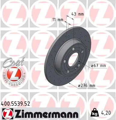 Bremsscheibe Hinterachse ZIMMERMANN 400.5539.52 Bild Bremsscheibe Hinterachse ZIMMERMANN 400.5539.52