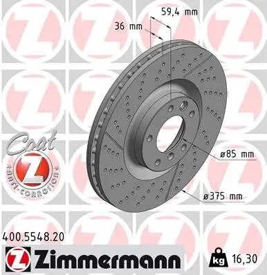 Bremsscheibe Vorderachse ZIMMERMANN 400.5548.20 Bild Bremsscheibe Vorderachse ZIMMERMANN 400.5548.20