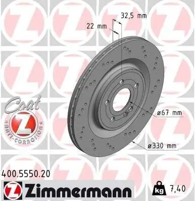 Bremsscheibe Hinterachse ZIMMERMANN 400.5550.20