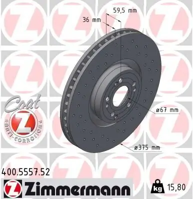 Bremsscheibe Vorderachse ZIMMERMANN 400.5557.52 Bild Bremsscheibe Vorderachse ZIMMERMANN 400.5557.52