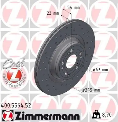 Bremsscheibe Hinterachse ZIMMERMANN 400.5564.52 Bild Bremsscheibe Hinterachse ZIMMERMANN 400.5564.52