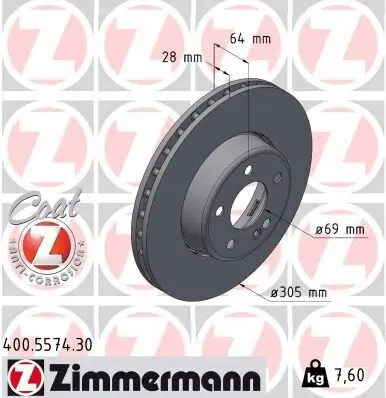 Bremsscheibe Vorderachse ZIMMERMANN 400.5574.30