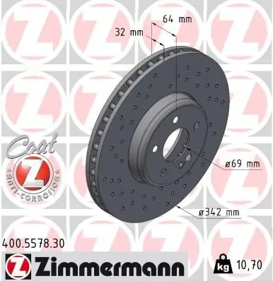 Bremsscheibe Vorderachse ZIMMERMANN 400.5578.30 Bild Bremsscheibe Vorderachse ZIMMERMANN 400.5578.30