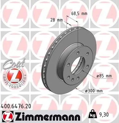 Bremsscheibe Vorderachse ZIMMERMANN 400.6476.20 Bild Bremsscheibe Vorderachse ZIMMERMANN 400.6476.20