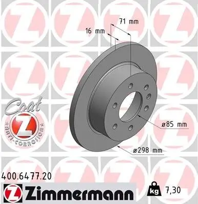 Bremsscheibe Hinterachse ZIMMERMANN 400.6477.20 Bild Bremsscheibe Hinterachse ZIMMERMANN 400.6477.20