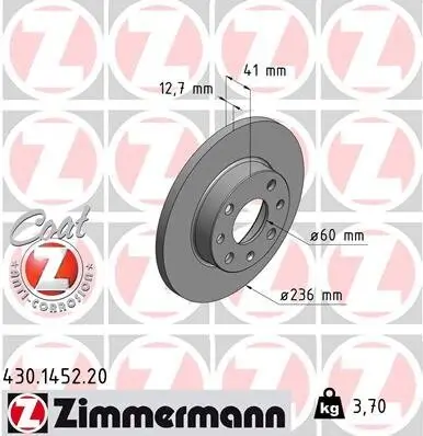 Bremsscheibe ZIMMERMANN 430.1452.20 Bild Bremsscheibe ZIMMERMANN 430.1452.20