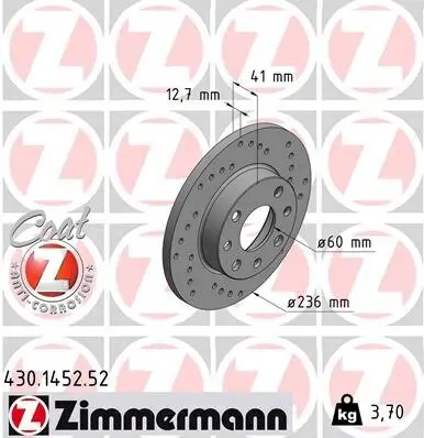 Bremsscheibe Vorderachse ZIMMERMANN 430.1452.52 Bild Bremsscheibe Vorderachse ZIMMERMANN 430.1452.52