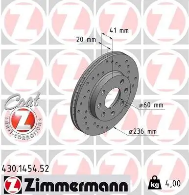 Bremsscheibe Vorderachse ZIMMERMANN 430.1454.52 Bild Bremsscheibe Vorderachse ZIMMERMANN 430.1454.52