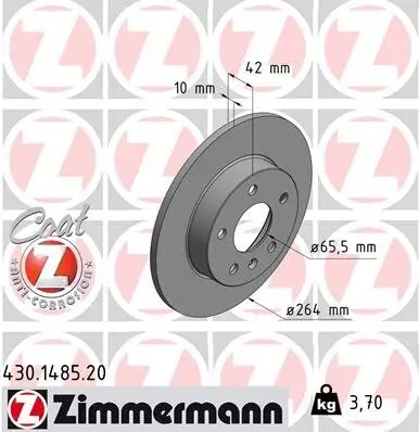 Bremsscheibe Hinterachse ZIMMERMANN 430.1485.20 Bild Bremsscheibe Hinterachse ZIMMERMANN 430.1485.20