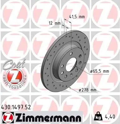 Bremsscheibe Hinterachse ZIMMERMANN 430.1497.52 Bild Bremsscheibe Hinterachse ZIMMERMANN 430.1497.52