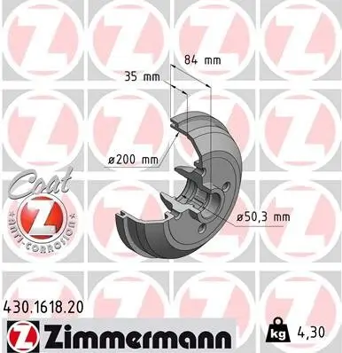 Bremstrommel Hinterachse ZIMMERMANN 430.1618.20