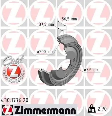 Bremstrommel ZIMMERMANN 430.1776.20 Bild Bremstrommel ZIMMERMANN 430.1776.20