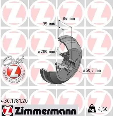 Bremstrommel Hinterachse ZIMMERMANN 430.1781.00