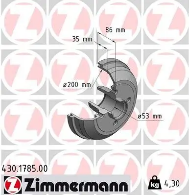 Bremstrommel Hinterachse ZIMMERMANN 430.1785.00