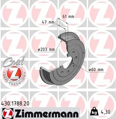 Bremstrommel Hinterachse ZIMMERMANN 430.1788.20 Bild Bremstrommel Hinterachse ZIMMERMANN 430.1788.20