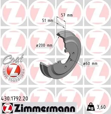 Bremstrommel Hinterachse ZIMMERMANN 430.1792.20