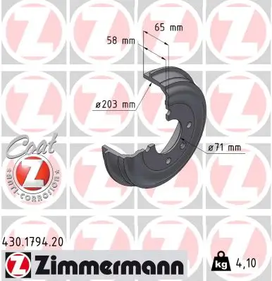 Bremstrommel Hinterachse ZIMMERMANN 430.1794.20