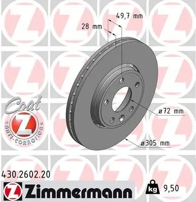 Bremsscheibe Vorderachse ZIMMERMANN 430.2602.20 Bild Bremsscheibe Vorderachse ZIMMERMANN 430.2602.20