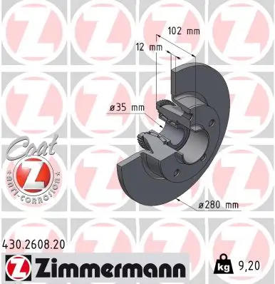 Bremsscheibe Hinterachse ZIMMERMANN 430.2608.20 Bild Bremsscheibe Hinterachse ZIMMERMANN 430.2608.20