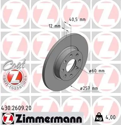 Bremsscheibe Vorderachse ZIMMERMANN 430.2609.20 Bild Bremsscheibe Vorderachse ZIMMERMANN 430.2609.20