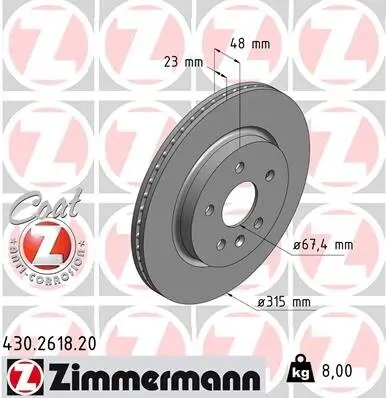 Bremsscheibe ZIMMERMANN 430.2618.20 Bild Bremsscheibe ZIMMERMANN 430.2618.20