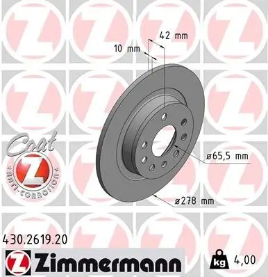 Bremsscheibe Hinterachse ZIMMERMANN 430.2619.20