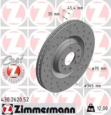 Bremsscheibe Vorderachse ZIMMERMANN 430.2620.52 Bild Bremsscheibe Vorderachse ZIMMERMANN 430.2620.52