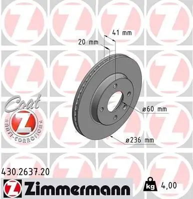 Bremsscheibe Vorderachse ZIMMERMANN 430.2637.20